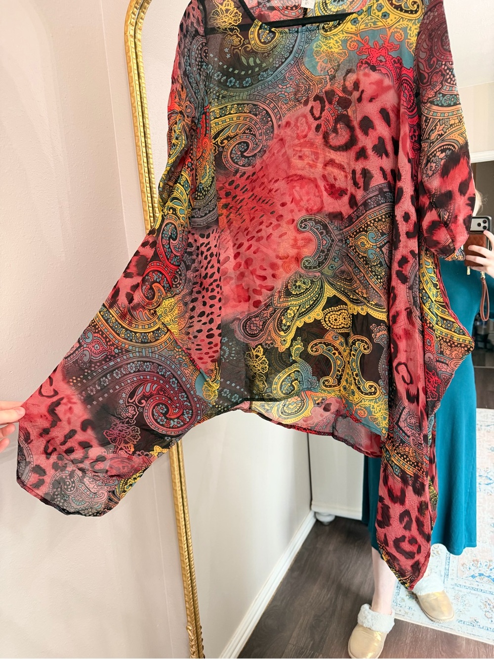 Women’s Paisley & Animal Print Asymmetric Tunic - Red Multicolor - Picture 2 of 6